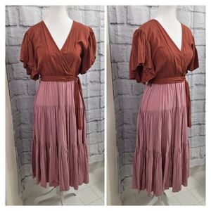 Petal & Pup Rust and Mauve Midi Dress